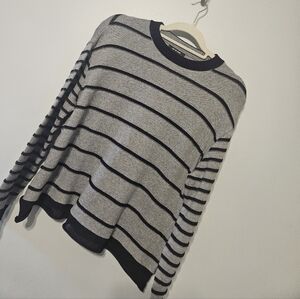Striped Gray and Black Crew Neck Sweater